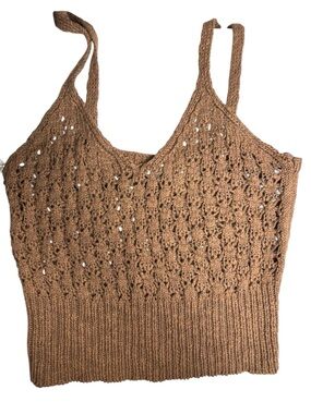 Double Zero Crochet Knit Crop Tank Top Brown Large Boho